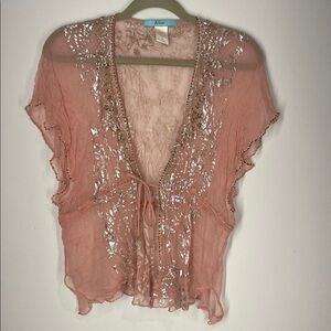 Marciano Pink Sheer Blouse with Sequin Accents